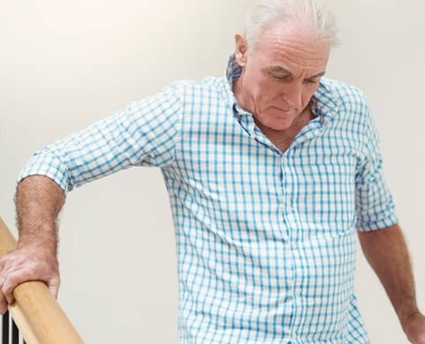 man going down a stairs